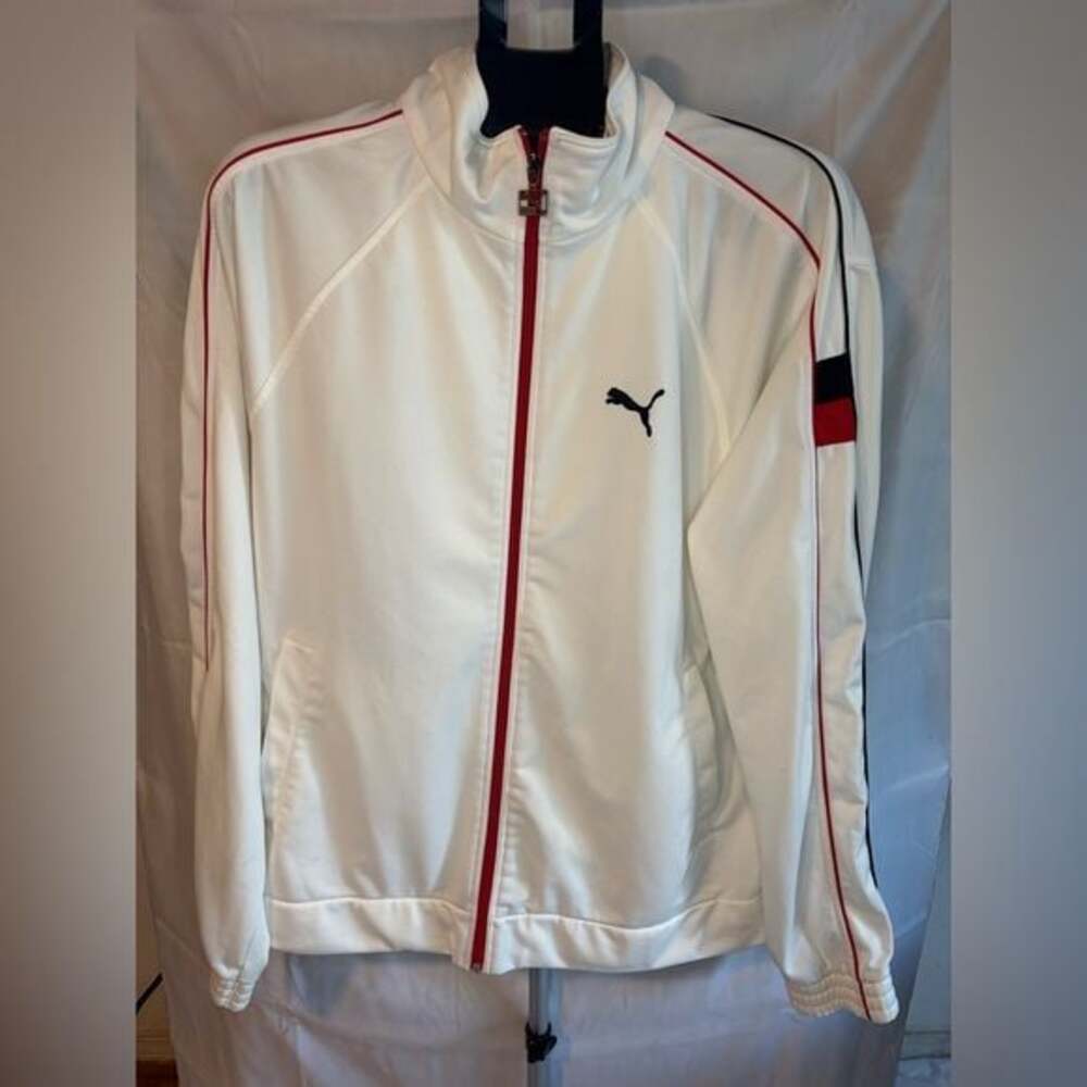 VINTAGE Puma White Jacket with Red and Black Details